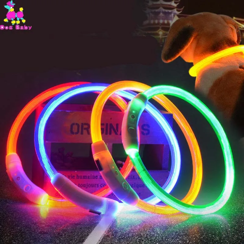 

USB Charging Tailorable Pet Dog Collar Rechargeable LED PU Tube Flashing Night Dog Collars Luminous Safety Puppy Cat Collar