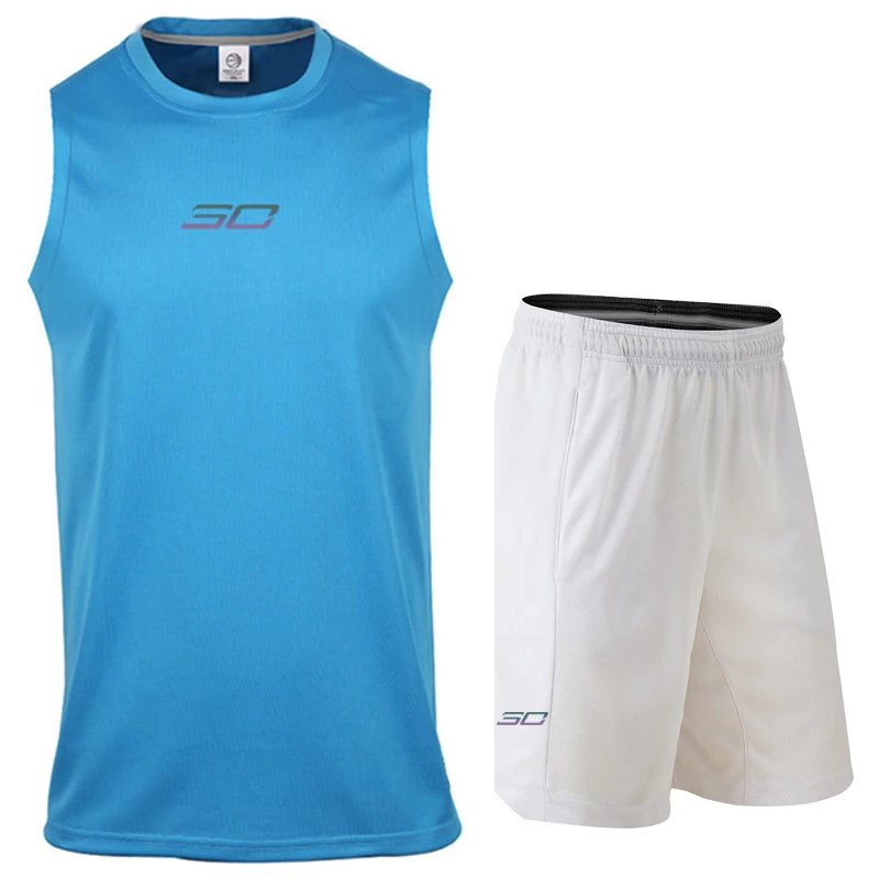 New 1 Set Men's Large Size Loose Basketball Jersey+Shorts Men's Training Competition Basketball Sportswear Sweatshirt Vest - Цвет: 04