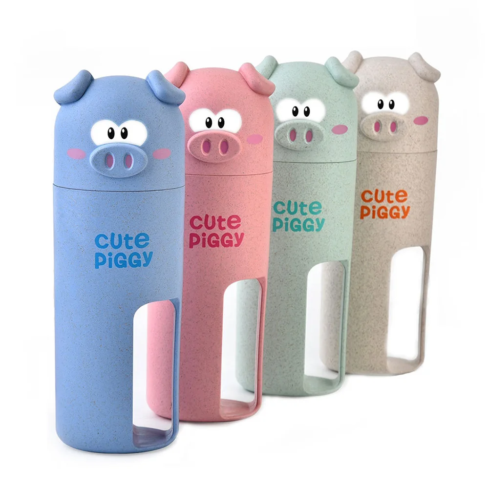 Travel Organizer Storage Wheat Fiber Washing Cup Set Household Cute Piggy With Toothbrush Cartoon Case Accessories Holder