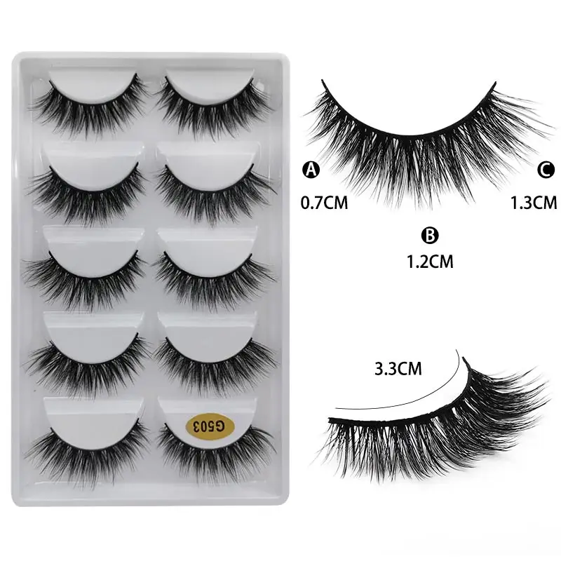 5Pairs 3D Mink Lashes Thick False Eyelashes Fluffy Wispy Crisscros Winged Tapered Eyelashes Handmade Makeup Extension Tools