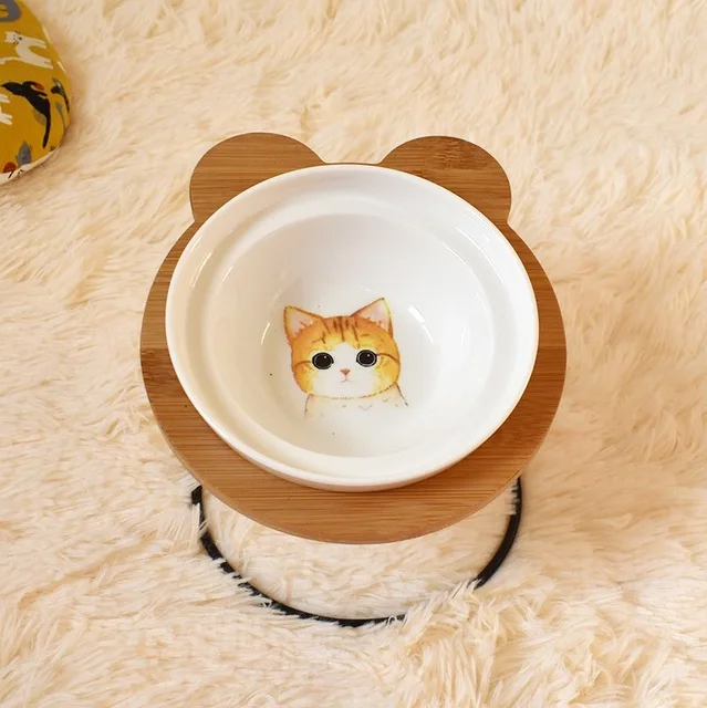 thumbnail image 1 of Nuevo cuenco de alta gama para mascotas, estante de bambú, cuencos de cerámica para comer y beber para perros y gatos, accesorios para comederos de mascotas, productos para mascotas, 1 of 5