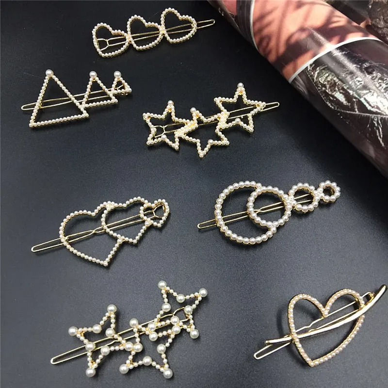 

Heart Star Hollow Small Pearl Hair Clips Barrettes Headwear Hairpins Hairgrips for Female Women Girls Bridal Hair Accessories
