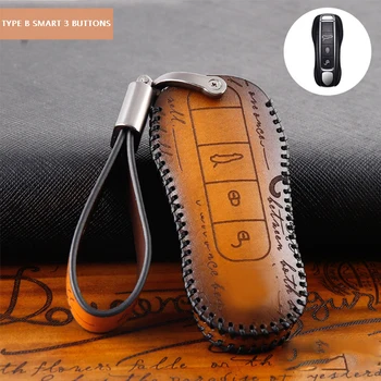 

Genuine Leather Car Auto Remote Car Key Shell Case Protector Cover for Porsche Cayenne Macan Carrera Boxster Cayman Panamera