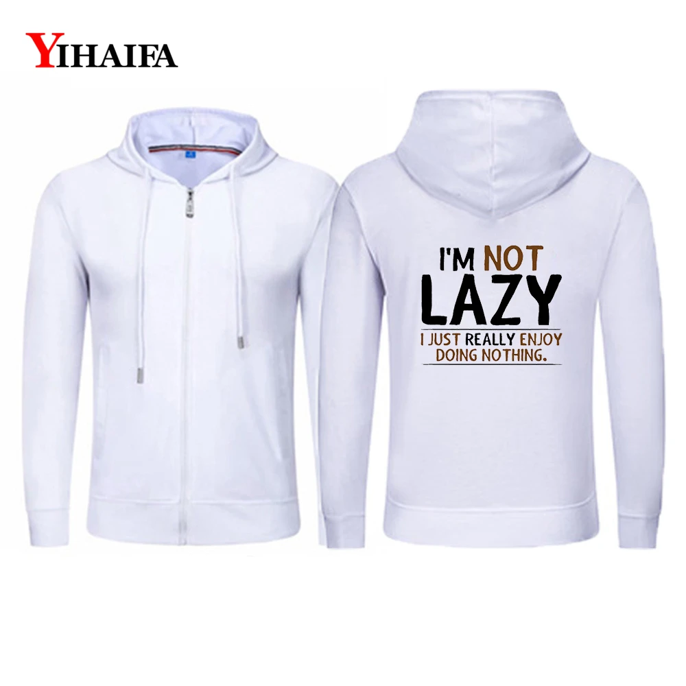 

YIHAIFA Men Sweatshirt Zipper Jacket Hoodies Tracksuit Funny Lazy Letters Graphics Spring Casual Zip Coat Tops