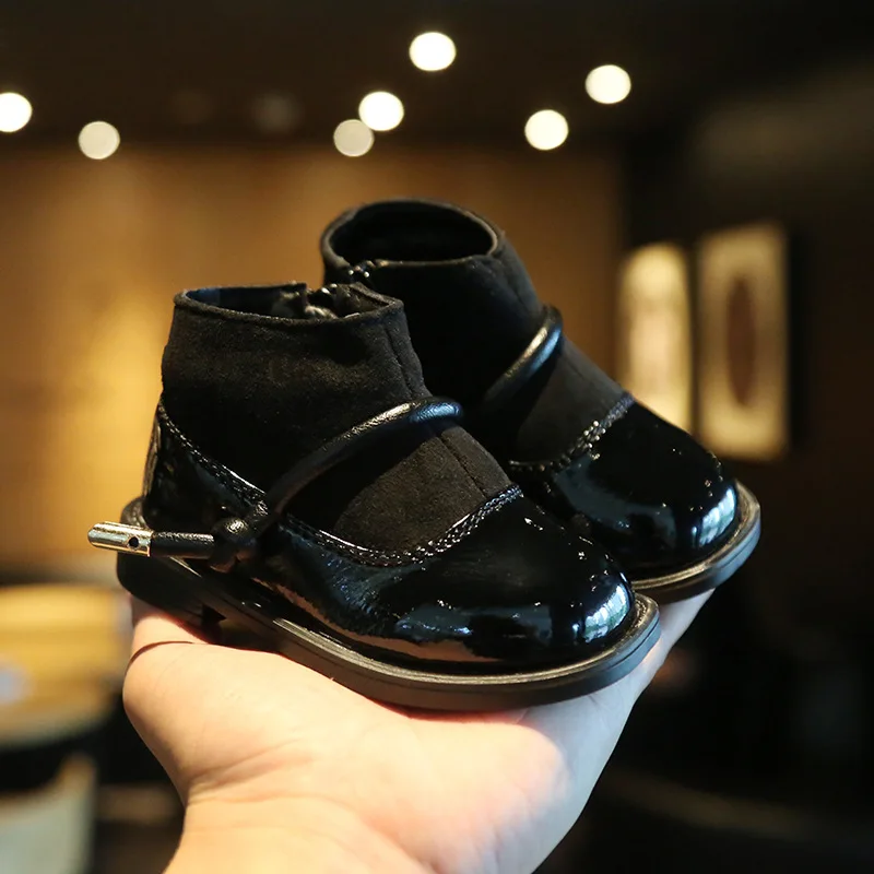 Patent PU Shining Special Girls Baby Boots Fashion Shoes Kids Winter Zipper First Walkers Prewalkers High Quality New