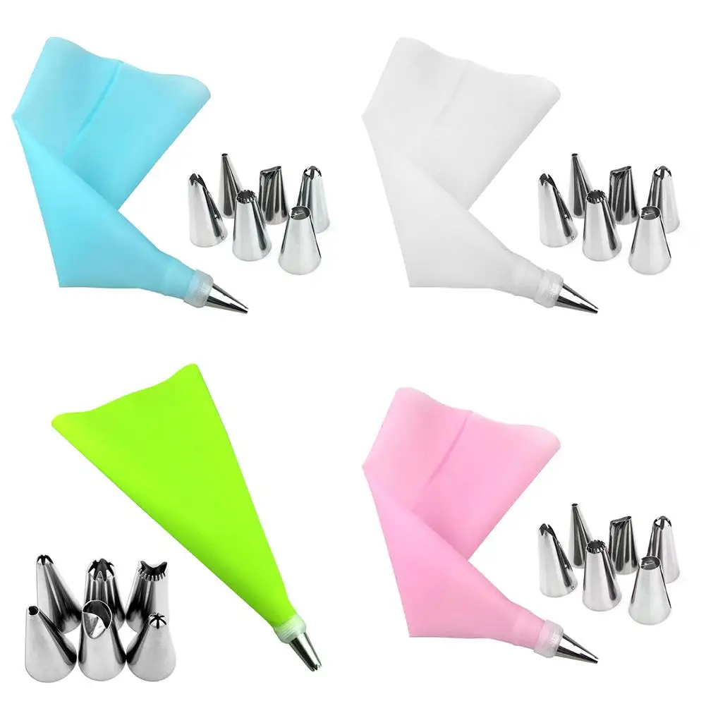 

1Pc Silicone Icing Piping Cream Pastry Bag +6PCS Stainless Steel Nozzle Pastry Tips Converter DIY Cake Decorating Tools