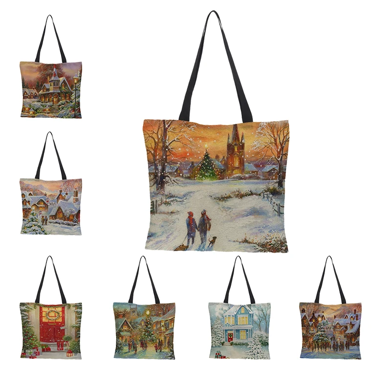 

Merry Christmas Gift Bags Santa Claus Xmas Tree Packing Bags Happy New Year 2019 Christmas Candy Bags high grade linen printing