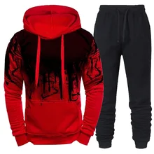 Men's Tracksuit Sets Autumn Winter Hooded Sweatshirt 2 Piece Pullover Sportswear Splash Ink Men Fashion Clothing Plus Size