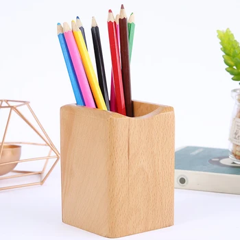 

Decoration Storage Square Craft Wear Resistant Wooden Stand Office Pen Holder School Home Container Multifunction Desk Organizer