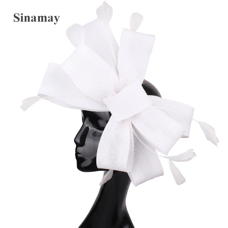 Imitation Sinamay Wedding Mesh Fascinator For Ladies Headwear Party Women Bridal Hair Accessories Bow Hair Clip Fancy Feather 2