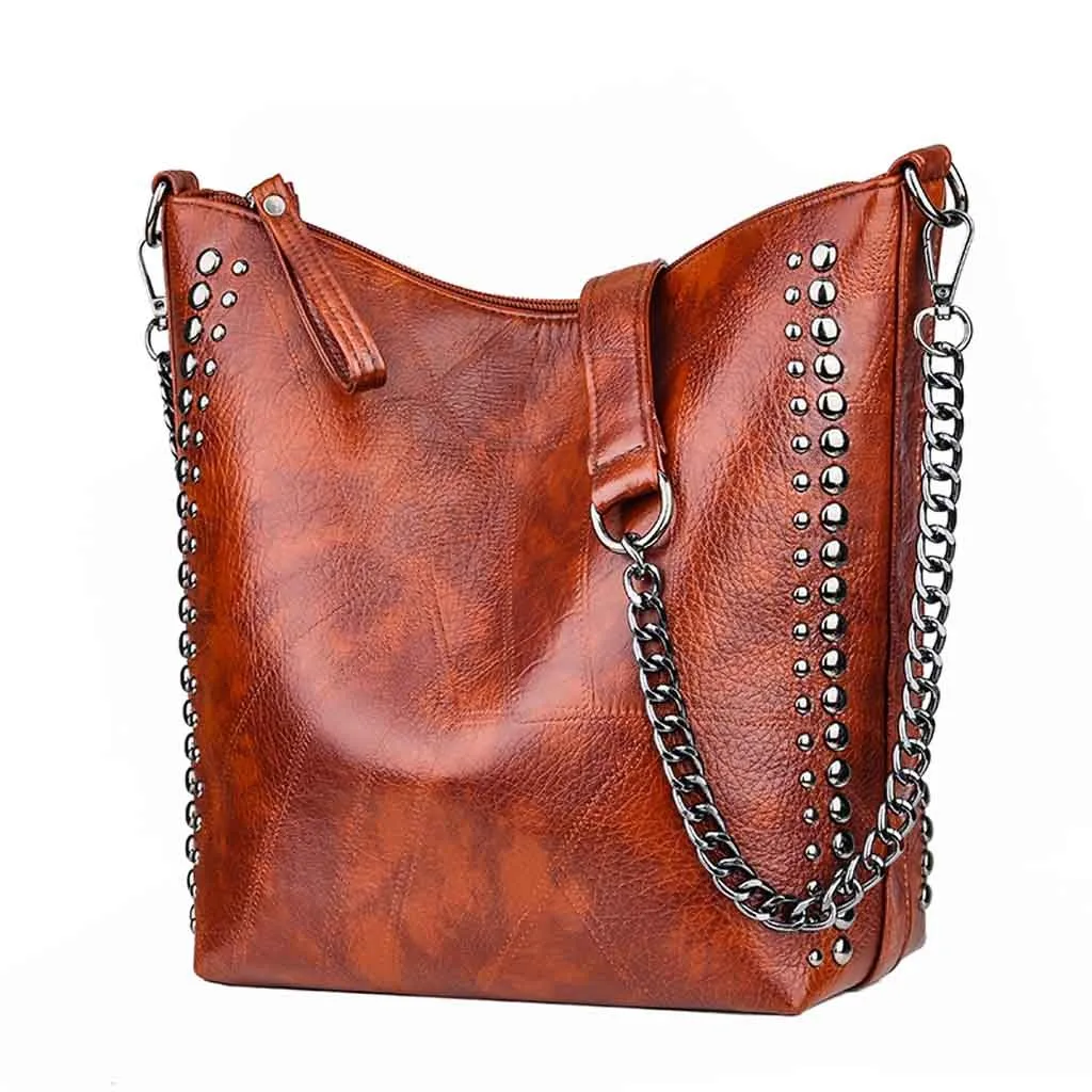 Женская простая повседневная сумка с шипами, модная повседневная Наплечная Сумка, Повседневная Большая вместительная сумка на плечо, посылка из высококачественной кожи# LR1