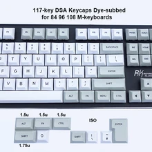 117 клавиш белый-светильник, серый PBT DSA Keycaps ANSI ISO Layout Dye-subbed или пустой для Cherry MX Switches Mechanical Keyboard