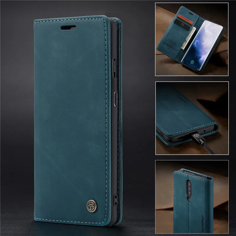 CaseMe Высокое качество Ретро Магнитный Флип-Стенд кожаный чехол для OnePlus 7 Pro кошелек чехол для One Plus 7 чехол для телефона Coque - Цвет: Синий