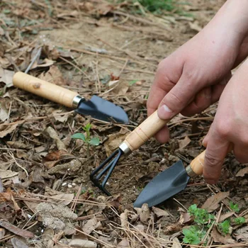 

3pcs With Handle Cultivating Outdoor Loosening Soil Spade Garden Tools Set Rake Mini Transplanter Kids Manual Seedling Portable