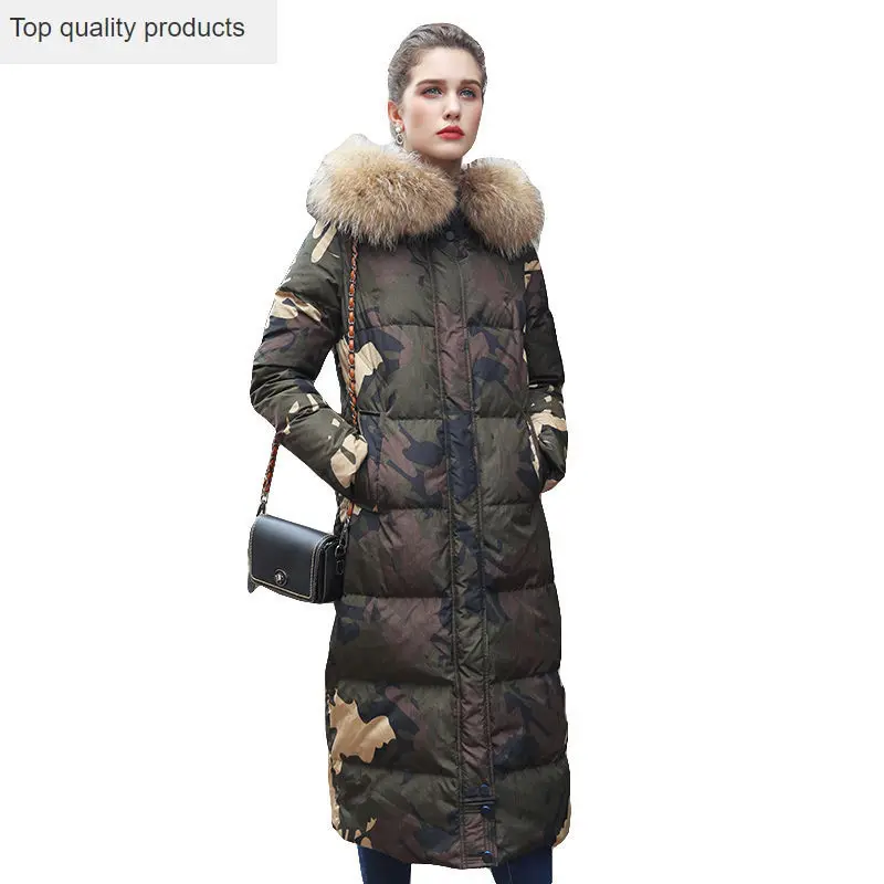Новинка 2020 женский зимний пуховик камуфляжная длинная Меховая куртка с