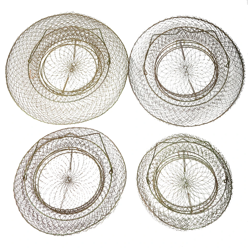 Steel Wire Fish Lobster Mesh Fishing Net Prawn Crab Cage Trap Collapsible Fish Keep Net