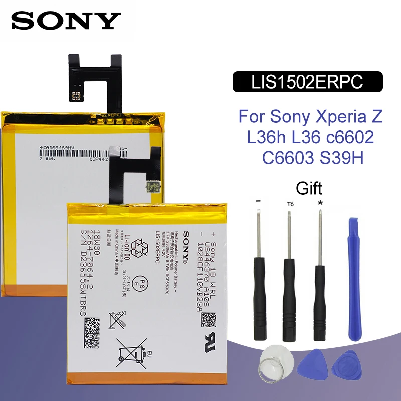 SONY Original LIS1502ERPC Phone Battery 2330mAh For SONY Xperia Z L36h L36i c6602 SO-02E C6603 S39H Replacement Batteria + Tools SONY Original LIS1502ERPC Phone Battery 2330mAh For SONY Xperia Z L36h L36i c6602 SO-02E C6603 S39H Replacement Batteria + Tools