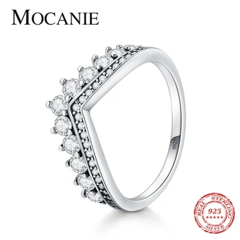 

Mocanie Trendy 925 Sterling Silver Bright Zircon Vintage Queen Princess Crown Ring for Women Stackable Wedding Bands Jewelry