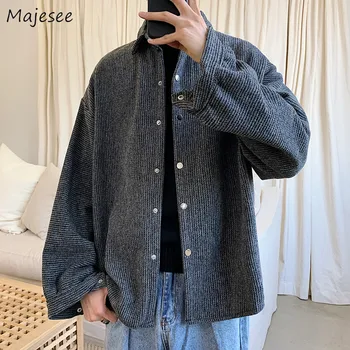 

Jackets Men Woolen Blends Solid Turn-down Collar Thick High Quality Coat Mens All-match Loose 2XL Korean Style Chic Workwear New