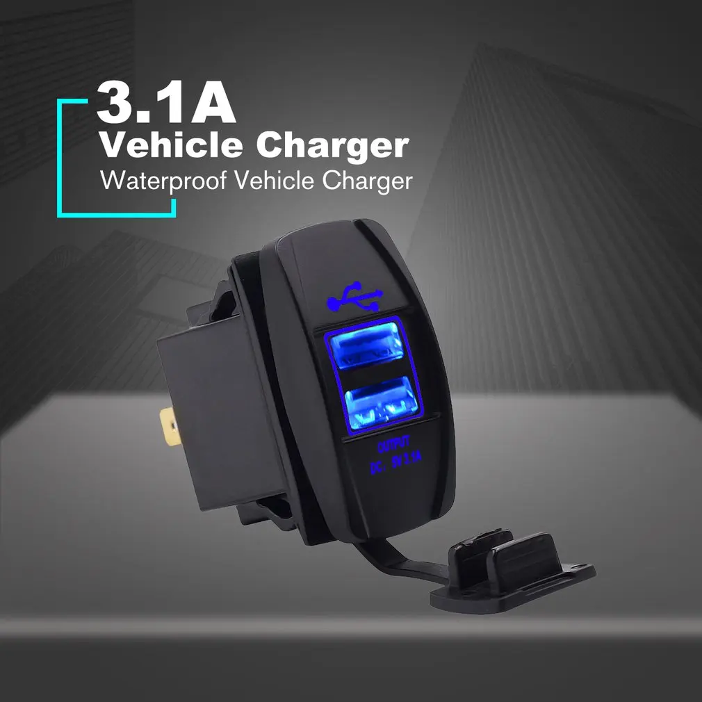 3.1A Универсальный Автомобильный мотоцикл двойной USB Автомобильное зарядное устройство DC12V-24V водонепроницаемый короткого замыкания защита от перегрева разъем питания