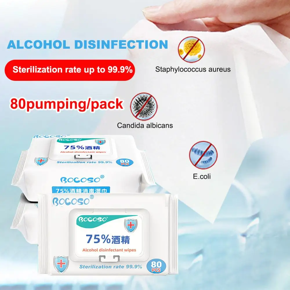 

75% Alcohol Cotton Disinfection Hand Wipes 80wipes/Pack Travel Size Sterilization Cleaning Bacteria Disinfection Hand Wet Wipes
