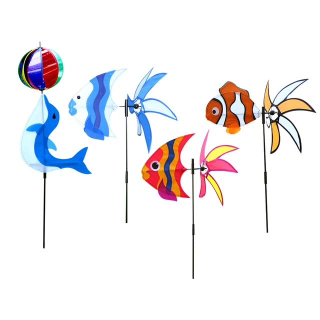 Kreatív Kovácsoltvas Delfin Szélmalom Aranyos Színű Óceáni Halak Divatkert Otthoni Dekoráció