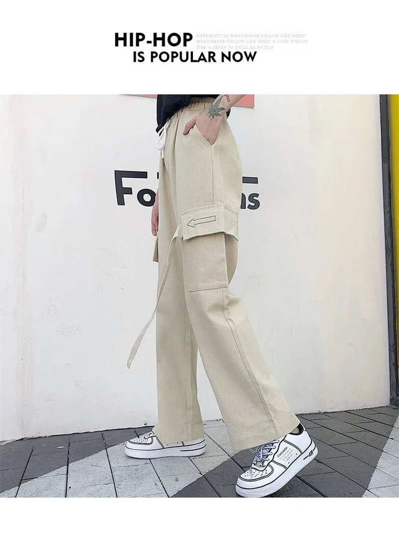 Высококачественные женские брюки-карго цвета хаки, свободные женские брюки с высокой талией, Японские Женские брюки, японские брюки Харадзюку с карманом
