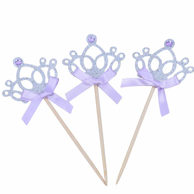10pcs/lot Crown Cake Toppers Birthday Decoration Kids Baby Boy Girl Party Decoration Gold/Silver Cupcake Toppers Princess