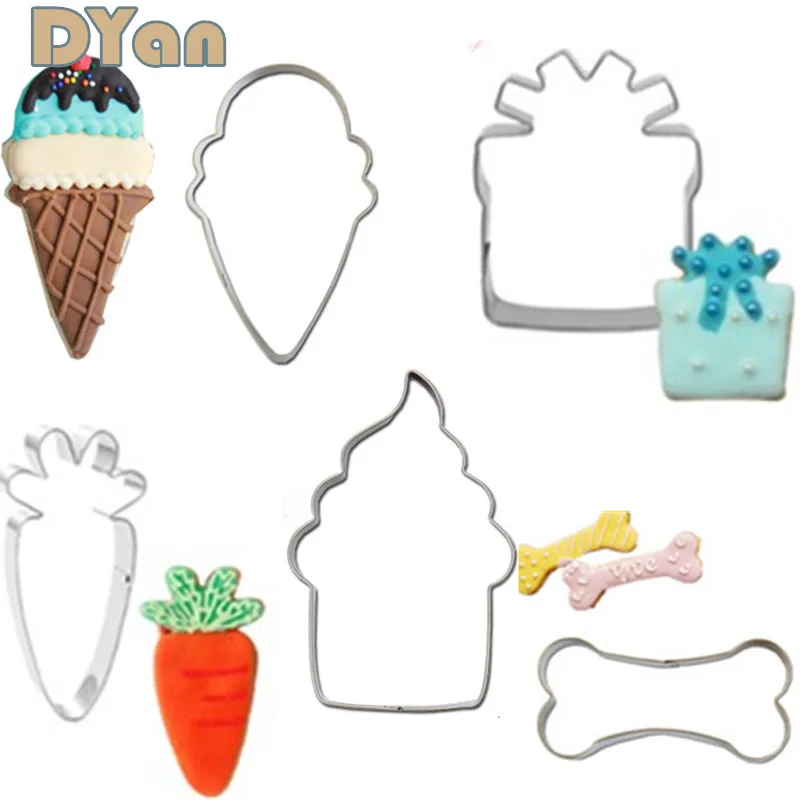 

5PCS Ice Cream Cake Mold Stainless Steel Biscuits Treasure Cut Mold Treasure Food Supplement Christmas Biscuit Mold