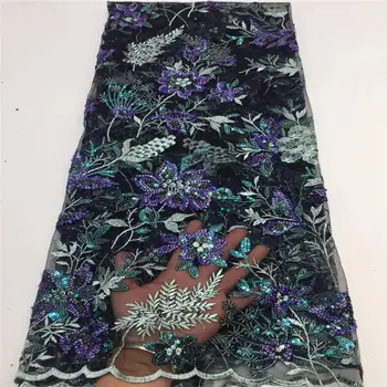 

Hot Sale French Voile beads Lace Fabric Embroidered Nigerian Lace Fabric High Quality Cheap African Tulle Lace Fabric For Dress