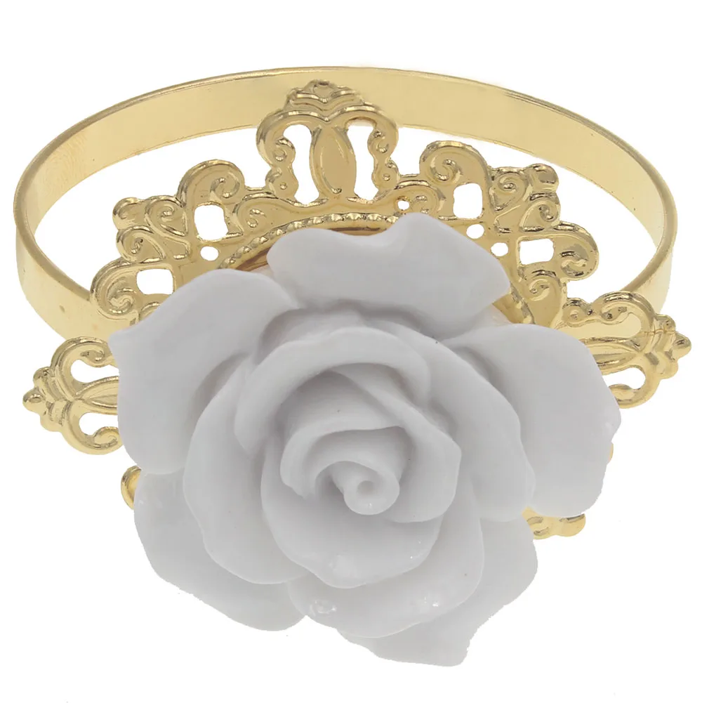 White Gold ring Блум салфетка с цветами держатель с полимерными камнями Золотое кольцо Металлическое для салфетки Servilletero Свадебная вечеринка в отеле стол Ужин украшение - Цвет: White Gold ring