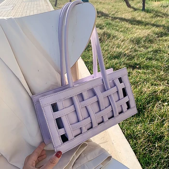 

Woven Waffle PU Leather Shoulder Bags Women 2020 Fashion Hollow Handbags Female Candy Color Underarm Bag Travel Ladies Hand Bags