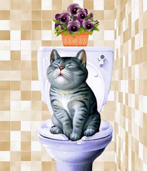 

Round Diamond 5D DIY Diamond Painting Cat on Toilet 3D Embroidery Cross Stitch 5D Decorative Gift