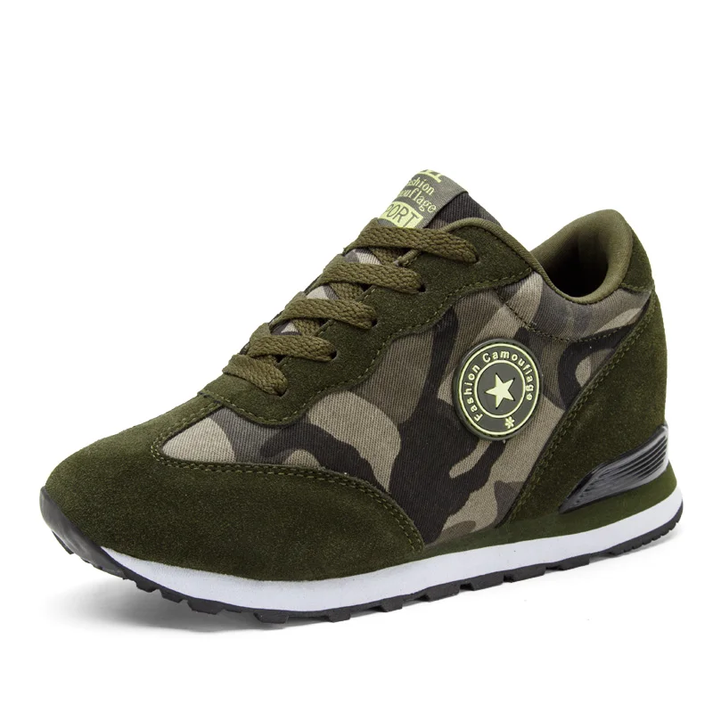 Green Women Swing Toning Shoes Height Increasing Fitness Shoes Ladies Lace Up Camouflage Slimming Shoes Sports Sneakers Female - Цвет: Green