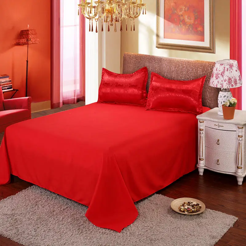 Pure satin silk bed setting four-piece set red and pink rose love wedding decoration cotton bed sheets free shipping