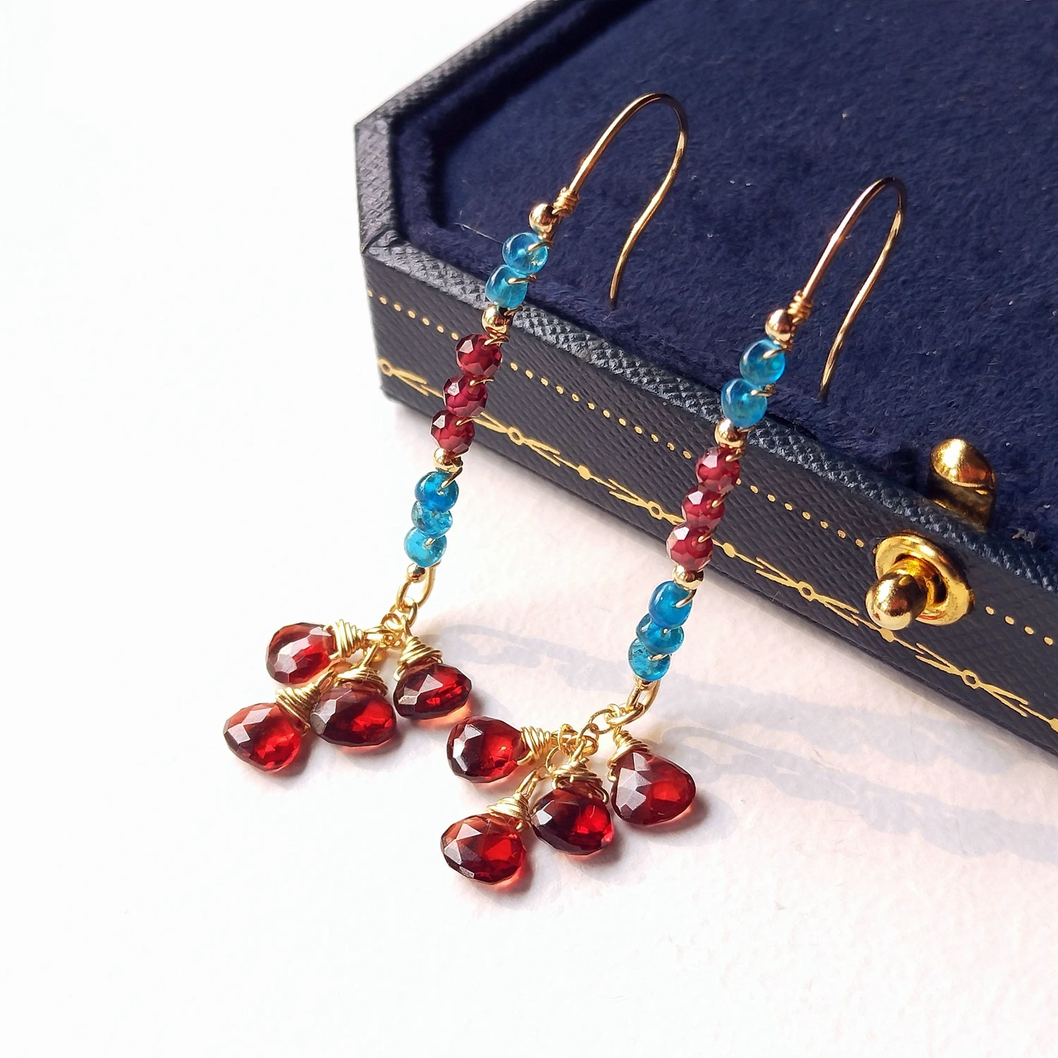

Lii Ji Garnet Apatite 14K Gold Filled Dangle Earrings Natural Stone Handmade Jewelry For Women Gift