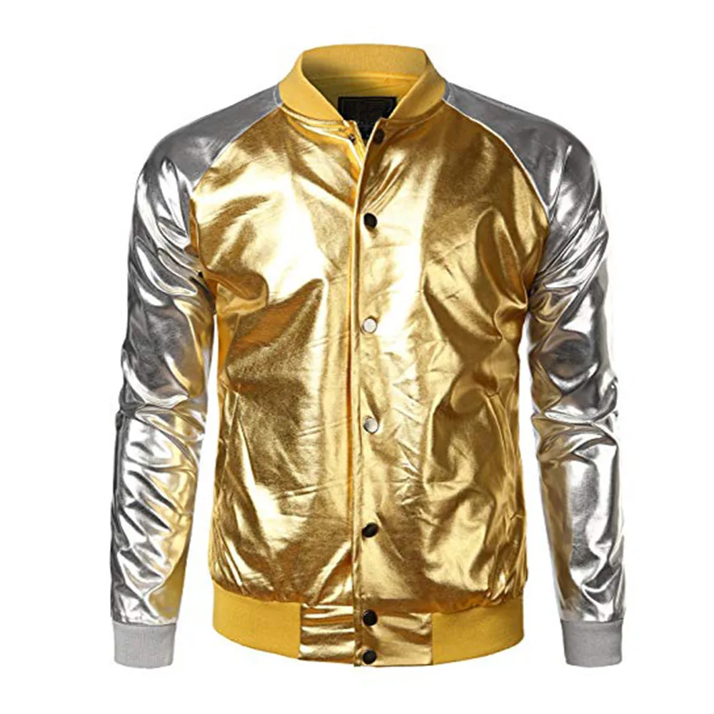 Модная мужская металлическая бейсбольная куртка ZipUp Varsity для ночного клуба