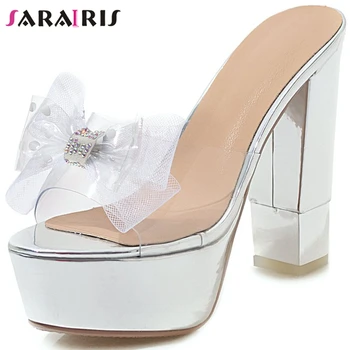 

SARAIRIS Sexy Summer Lady Slippers Outdoor Party Platform Butterfly Knot Block Heels Slippers Women Fashion Shoes Woman
