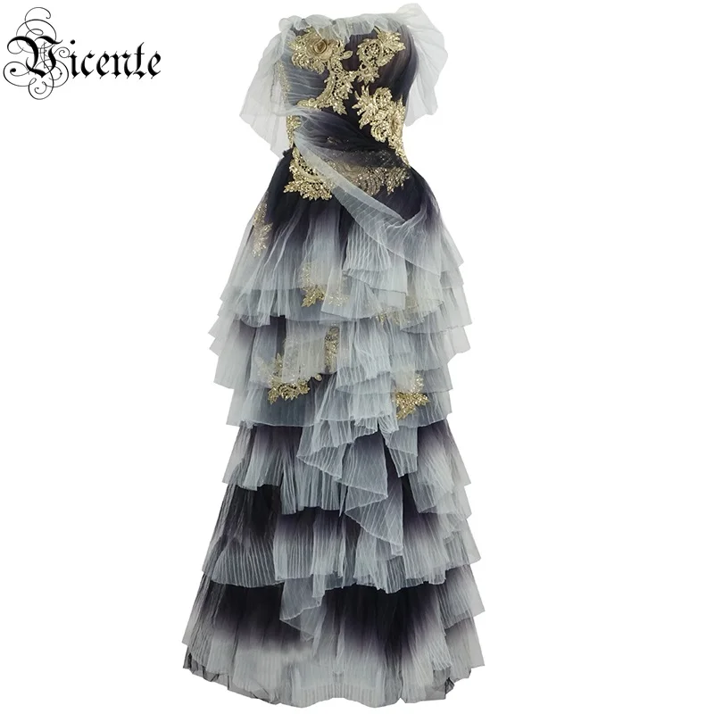 VC сетчатые каскадные оборки Vestidos сексуальные без бретелек Вечерние платья знаменитостей с аппликацией элегантные вечерние платья макси