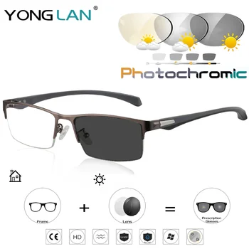 

New Sun Photochromic Myopia Eyeglasses Optical Men student Finished Myopia Eyewear prescription Glasses Frame Half Rim -1.0 -4.0