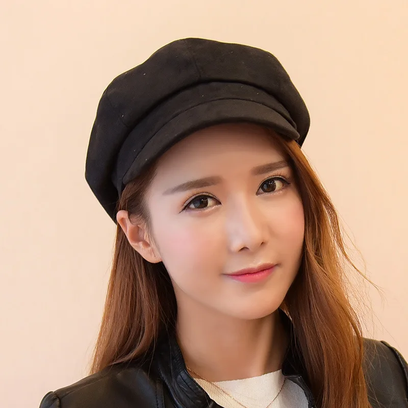 

2019 Autumn And Winter Painter Cap-Style Influx of Beret Solid Color Octagonal Cap Cute Casual Sen Female Lady Hat