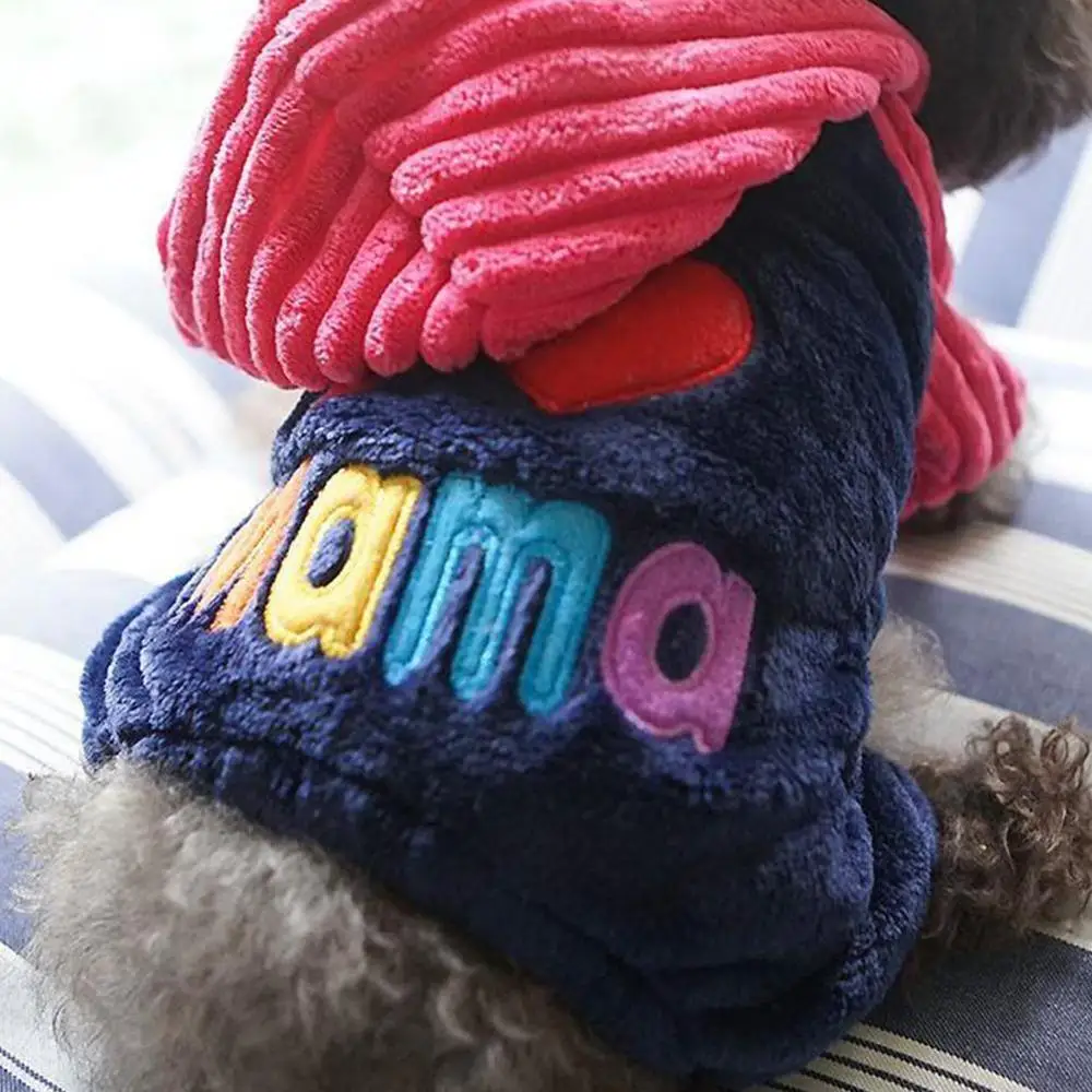 Осенняя и зимняя одежда для собак, костюм для питомцев I LOVE MAMA, теплая флисовая куртка для маленьких собак, Комбинезоны для щенков, комбинезон синего и розового цвета, размеры s, m, l