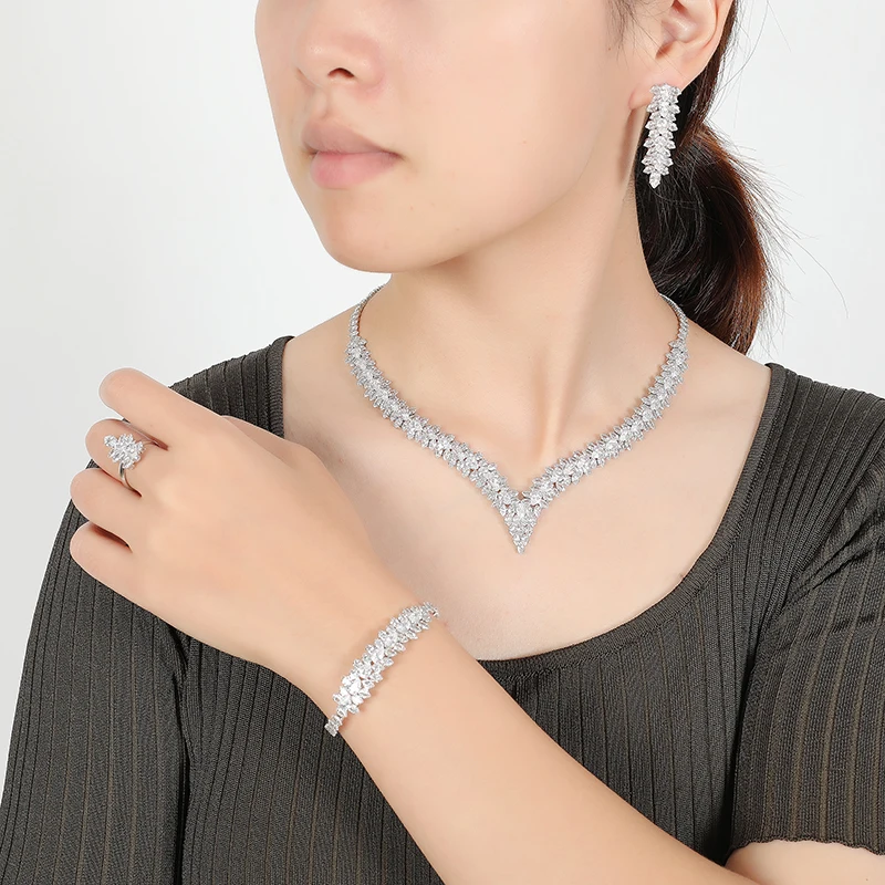 Набор ювелирных изделий хадияна благородные женские свадебные ожерелье браслет кольцо серьги высококачественный Цирконий BN7947 Schmuck