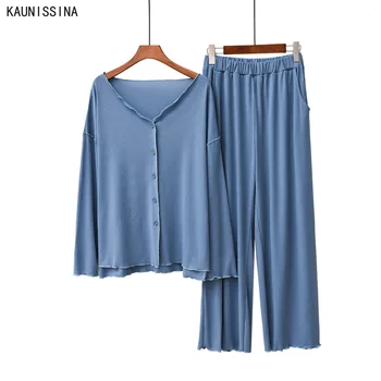 

Women's Modal Cotton Sleepwear Home Long Sleeve Shirts Long Pants Pajamas Set Female Modal Homewear Autumn Spring Pajamas