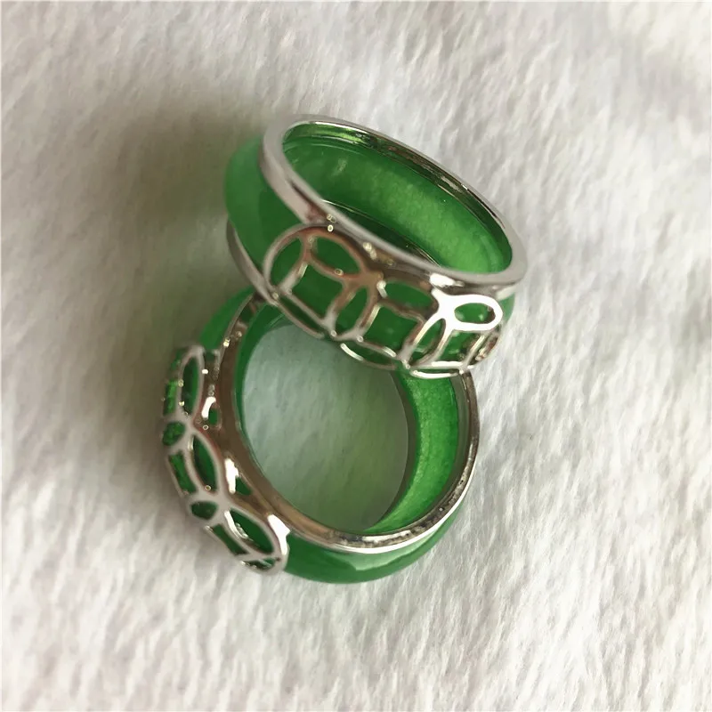 2 шт дамское элегантное кольцо с ручной резьбой зеленый нефрит Размер: 7-9
