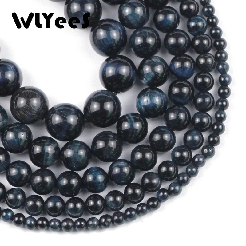 Круглые бусины WLYeeS незакрепленные из натурального синего черного Тигрового Глаза для изготовления
