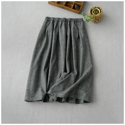 Серый Spring Autumn Women Casual Loose Plus Size Japanese Style Comfortable Elastic Waist All-match Houndstooth Woolen Skirts 2 Colors - Цвет: Серый