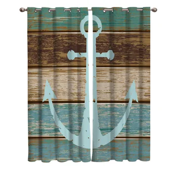 

Vintage Anchor Wood Grain Curtains Window Living Room Curtains Kitchen Indoor Window High Blackout Curtain