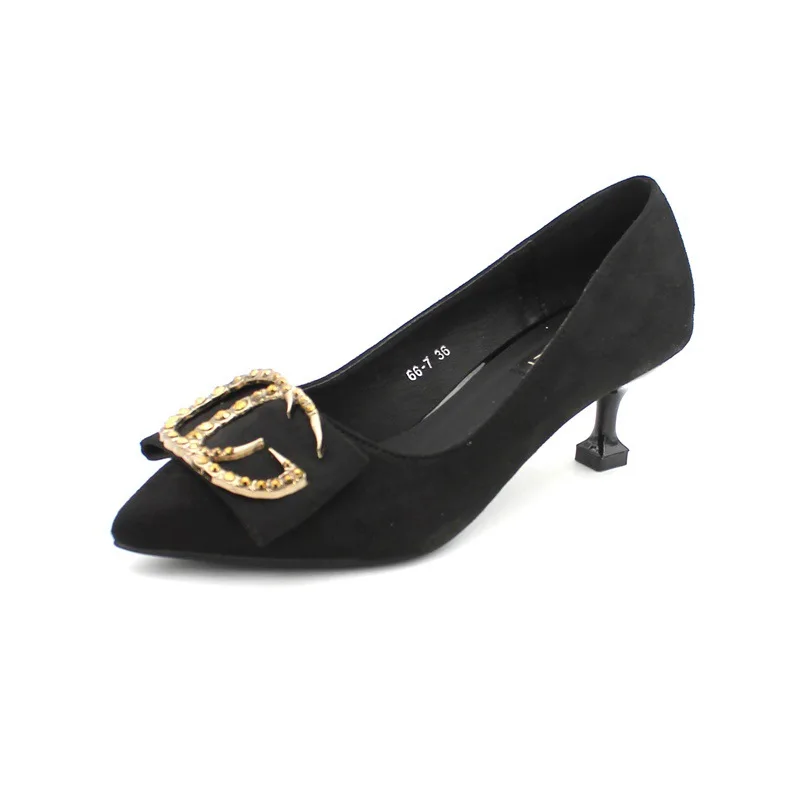 

66-7 Semi-high Heeled Lettered Man-made Diamond Bride 2019 Spring New Style WOMEN'S Shoes Shallow Mouth Pointed Shoes Women's We