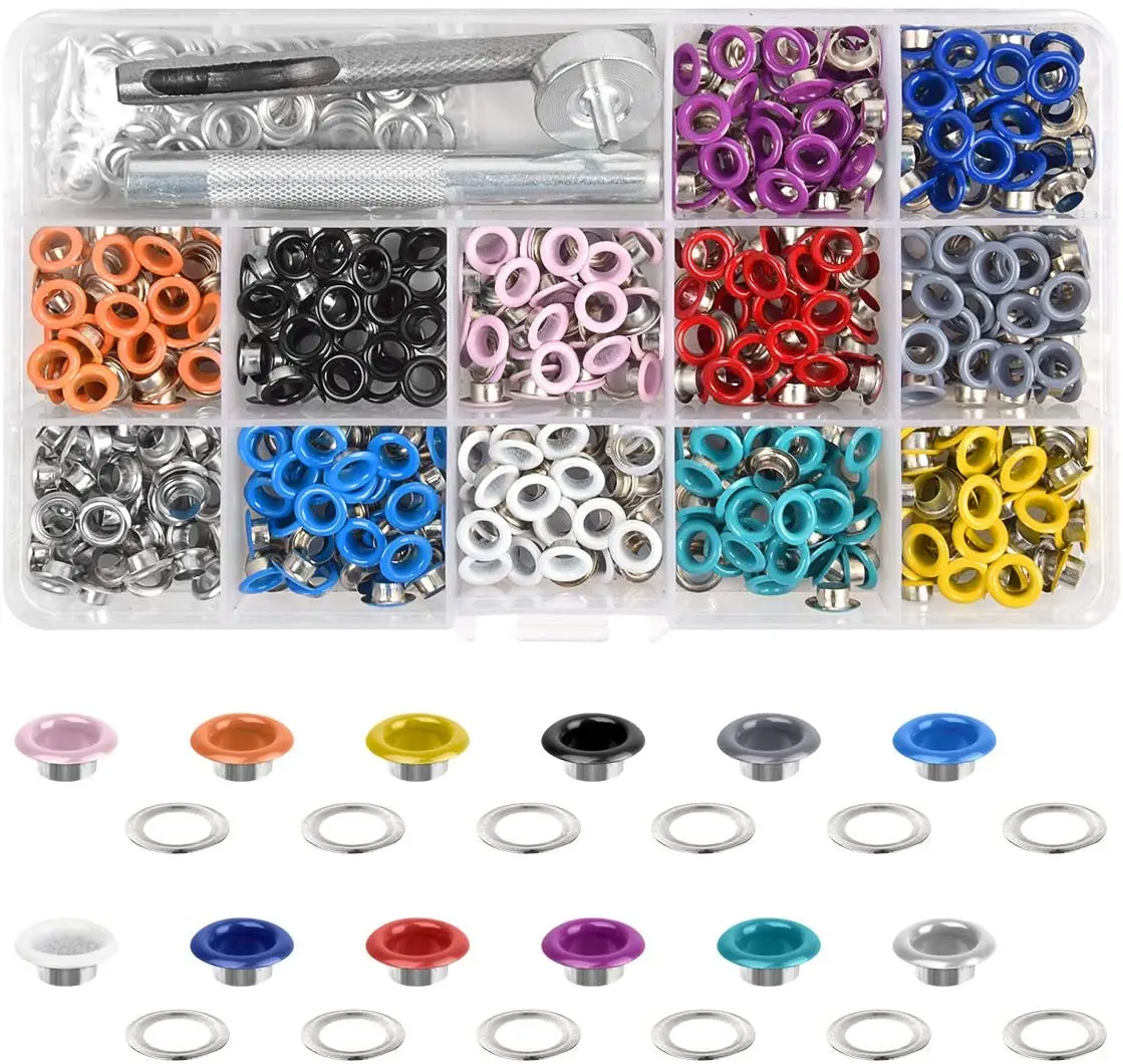 300PCS Assorted Metal Eyelet Buckles Rivets DIY 5mm Diameter Shoes Clothes Crafts Scrapbooking Leather Rivets Replacement 
